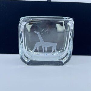 vintage kosta edenfalk etched glass vase with stylized deer design swedish mcm